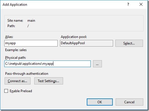 IIS - add web application